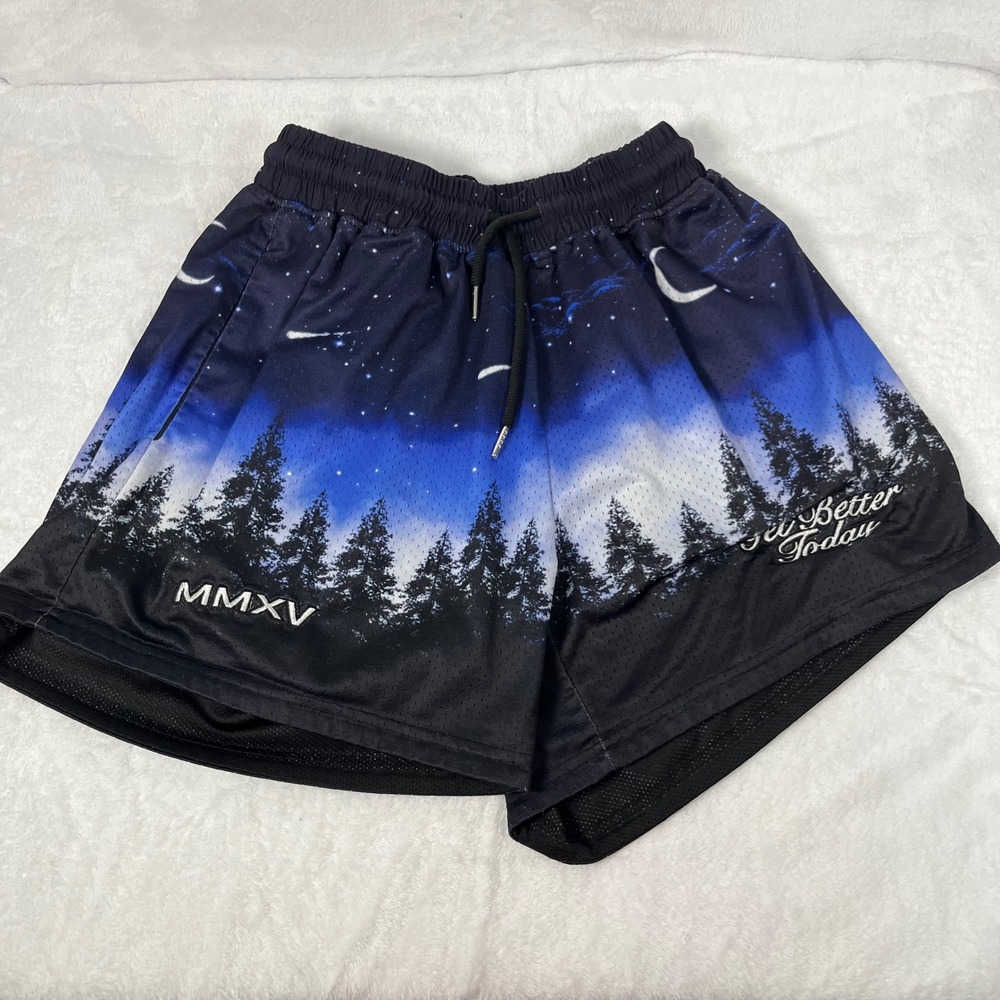 Get Better Today GBT Mens Mesh Athletic Shorts Forest Night Sky Blue Black L
